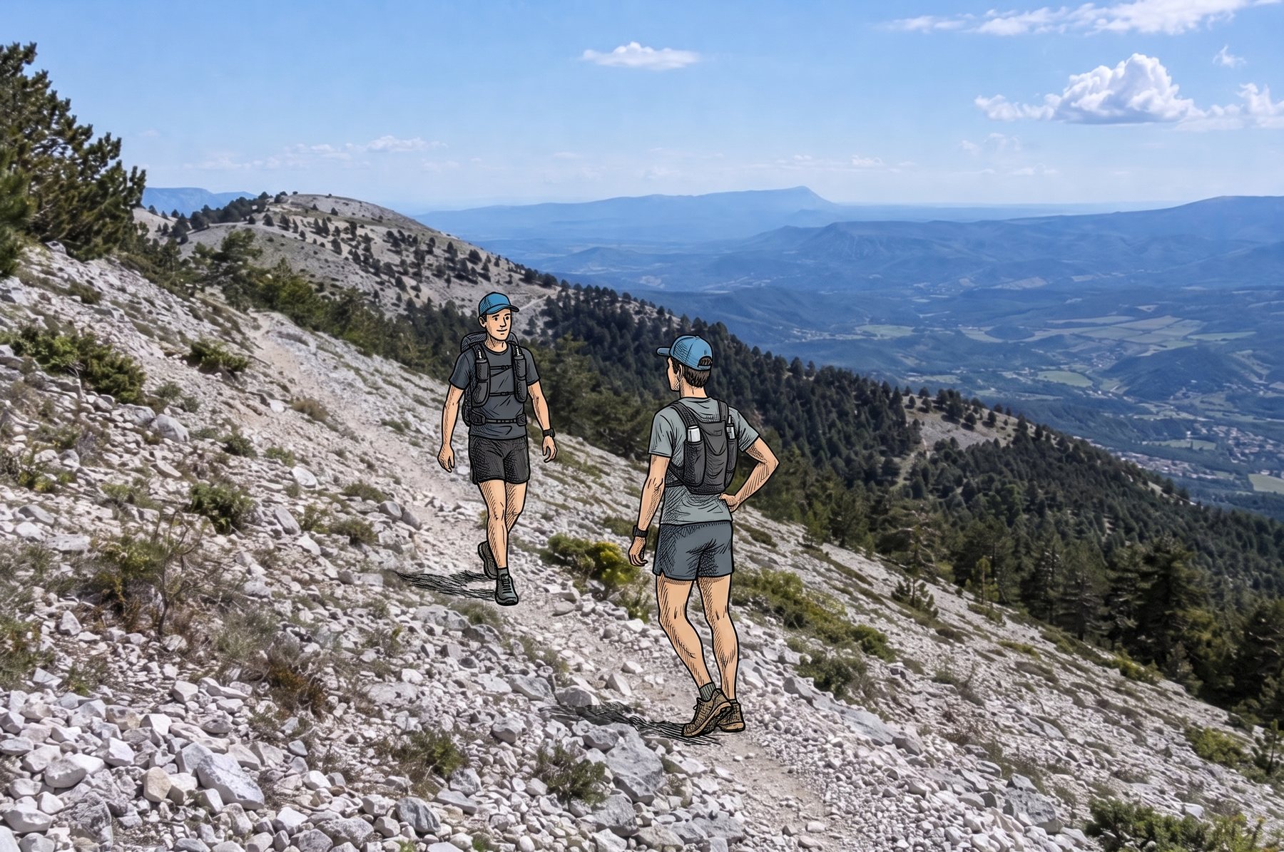 Sentier dans les pierriers blancs du Mont Ventoux.